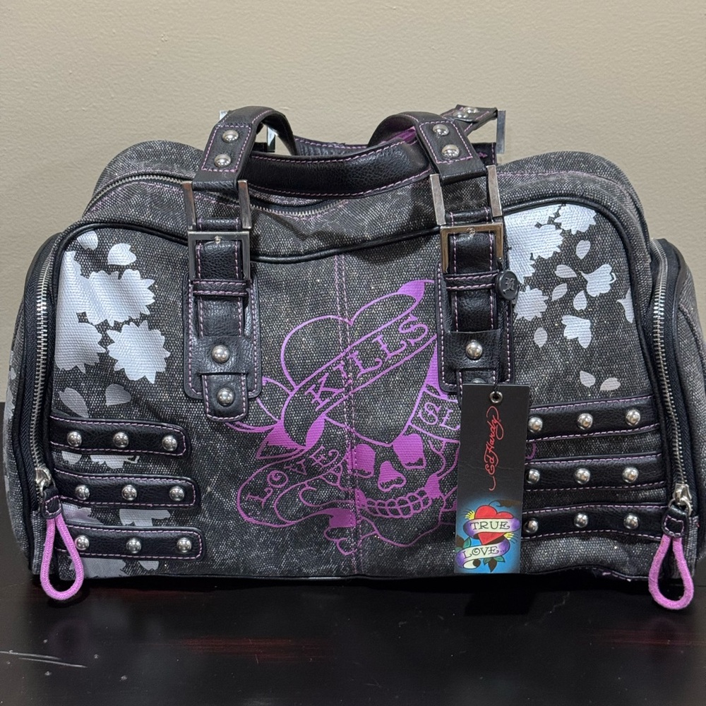 NWT Ed Hardy Black and Purple Love Kills Women's Bag